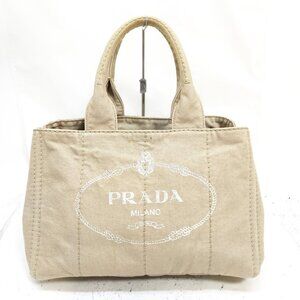 ❌SOLD❌Authentic Prada Canapa Logo/ Enamel Metal Triangle Denim Tote Bag